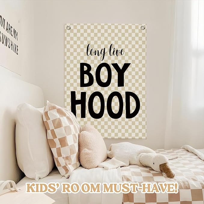 Boys Room Decor,Boys Room Wall Decor Hanging Flag Decor for Toddler Nursery,Playroom,Bedroom,Long Live Boyhood Canvas Banner 18x25 Inch