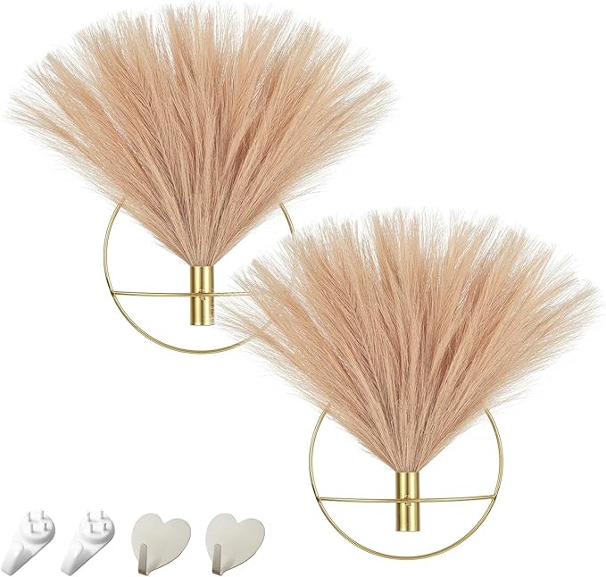 Pretty Jolly Wall Decor Metal Vase Decoration Holder, Mounted Artificial Flowers, Fake Wheat 2 Pack, Art Artificial Greenery, Farmhouse, Boho