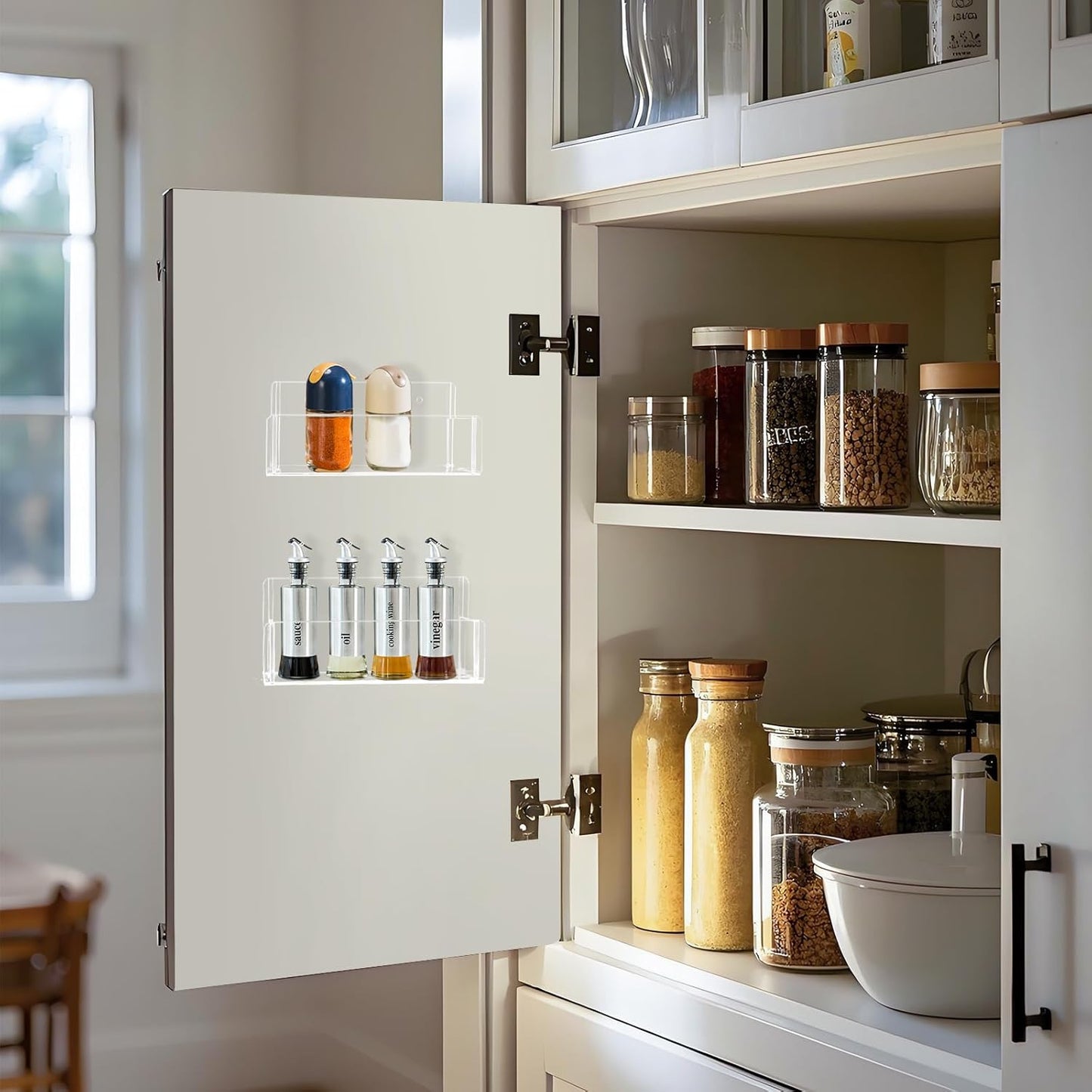 Acrylic Spice Rack Wall Mount-6 Inch, Clear Spice Shelf Storage Holder, 2 Pack Hanging Seasoning Rack Organizer for Cabinet Door, Cupboard or Wall Kitchen (Adhesive or Screw)