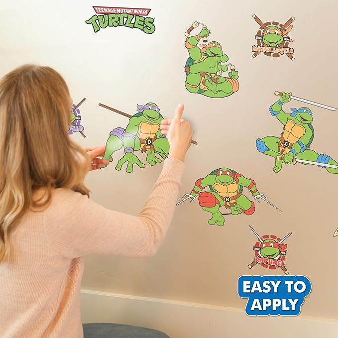 Teenage Mutant Ninja Turtles Wall Decals - Set of 10 TMNT Vinyl Wall Sticker Bedroom Decorations - Peel and Stick Room Decor Red Green Blue Purple