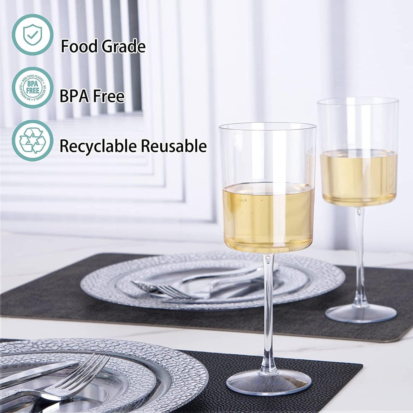 Ciaell 12 Pack Clear Plastic Wine Glasses - 10 Oz Disposable Wine Glasses with Stem for Parties & Weddings & Poolside & Outdoors & Camping