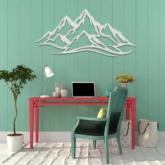 METALPLEX Mountain Range Metal Wall Art - Fade-Resistant and Rust-Free Indoor & Outdoor Aluminum Composite Wall Decor - Home Decor Wall Art For Living Room and Bedroom Decorations - Silver (30" x 14")