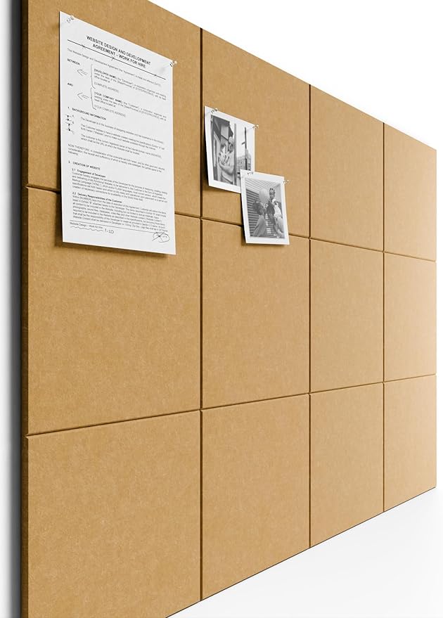 Bumusty Large Cork Board 48" x 36" Alternative - 12 Pack Felt Wall Tiles with 70 Safe Removable Adhesive Tabs, 30 Pushpins, Cork Boards for Walls Pin Board Bulletin Board Office Decor (Mustard Yellow)