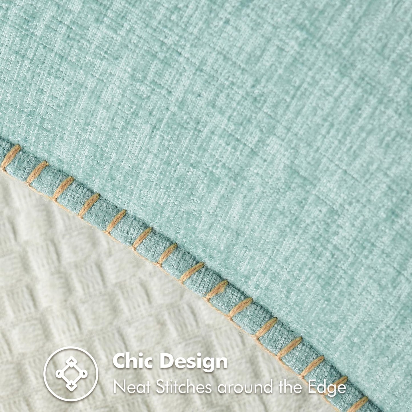 MIULEE Pack of 2 Couch Throw Pillow Covers 18x18 Inch Aqua Green Farmhouse Decorative Pillow Covers with Stitched Edge Soft Chenille Solid Dyed Spring Pillow Covers for Sofa Bed Living Room