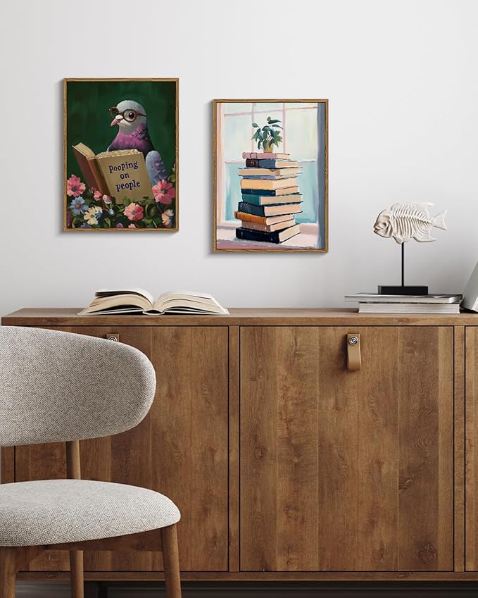 Back to School Wall Art Green Potted Plant on Vintage Book Stack 12x16 Framed, Study Room College Dorm Classroom Educational Canvas Print, Library Bookish Aesthetic Cozy Reading Corner Decor