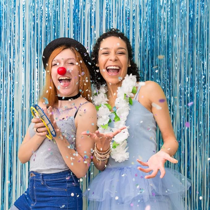 5 Pack Blue Backdrop Curtain Tinsel Streamers Ocean Themed Decor Birthday Party Decorations Foil Fringe Backdrop Graduation Baby Shower Bachelorette Winter Party Decorations Supplies