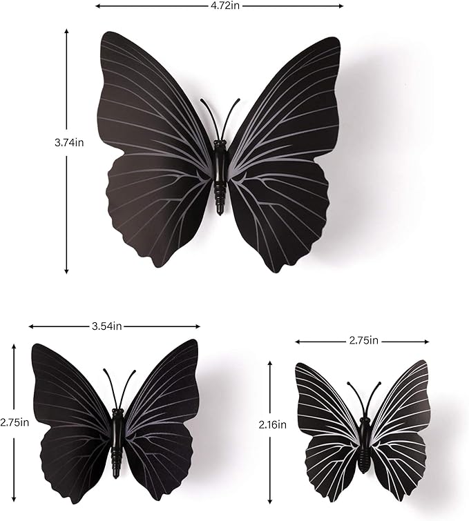 24pcs 3D Vivid Special Man-Made Lively Butterfly Wall Stickers Removable Butterflies Wall Decals 3D Nursery Art Decor for Kids Girls Bedroom Living Room Classroom Party Decoration White & Black