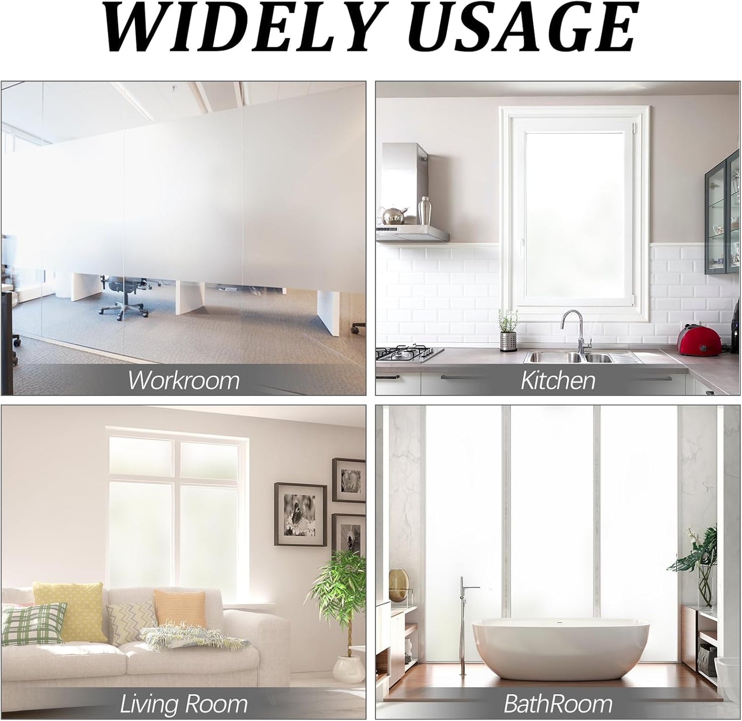 Window Privacy Film, Frosted Glass Static Cling Non-Adhesive Window Cover for Bathroom UV Blocking Heat Control for Home Decorative Frosting Pure Matte White Size 17.5 x 118.1 Inches