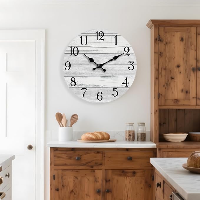 Wall Clock Battery Operated 18 Inch Large Gray Silent Non Ticking Country Rustic Design Vintage Retro Decorative for Bathroom Kitchen Bedroom