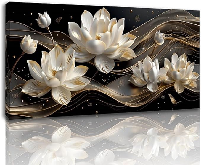 Bamdeya Flower Wall Art Large Canvas Painting Abstract Wall Decor Petals Poster White Browm Picture Office Artwork for Walls Modern Prints Bedroom Wall Art Living Room Kitchen Home Decorations