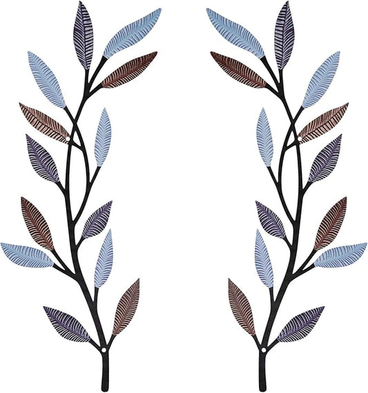 AHYS Metal Tree Leaf Wall Decor 2 PCS Rustic Vine Branch Leaf Wall Art for Living Room Bedroom Bathroom Decorations - Elegant Color