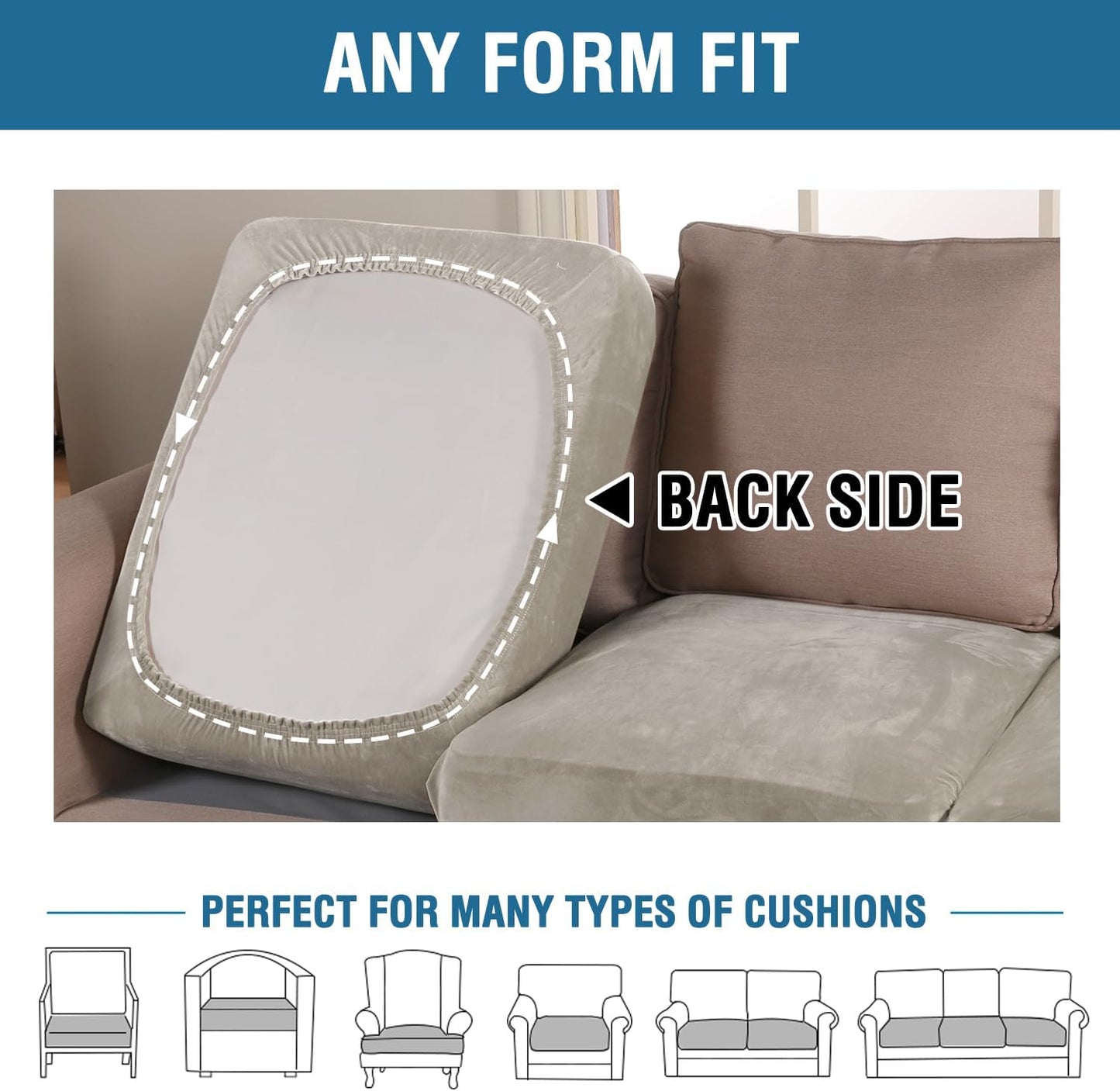 H.VERSAILTEX Velvet Stretch Couch Cushion Cover Plush Cushion Slipcover for Chair Loveseat Sofa Cushion Furniture Protector Seat Cushion Sofa Cover (3 Piece Sofa Cushion Covers, Oatmeal)