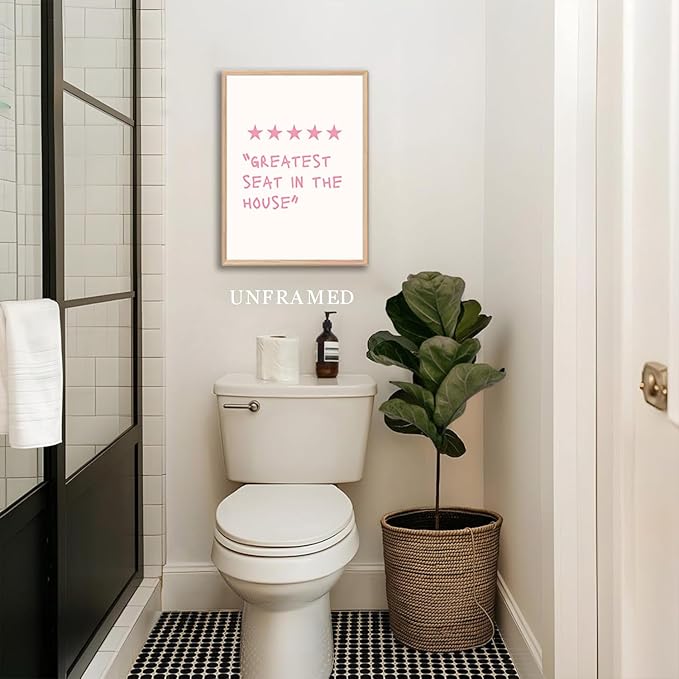 XBQZFLHT Coquette Pink Bathroom Wall Art Funny Shower Karaoke and Toilet Paper Bow Prints Wall Decor Cute Preppy Aesthetic Decor for Girls Washroom Dorm Restroom (12x16in Posters Unframed)