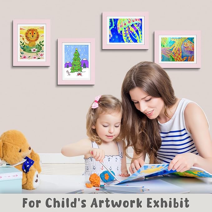 Golden State Art, 8.5x11 Kids Art Frames, Front-Opening Picture Frame Great for Kids Drawings, Artworks, Children Art Projects, Schoolwork, Home or Office (Light Pink, Set of 8)