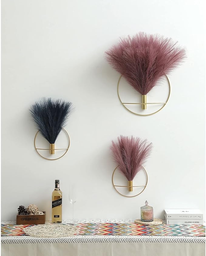 Pretty Jolly Boho Wall Decor, Large Wall-Mounted Metal Wall Decor, Hanging Artificial Pampas Display, Wall Art Living Room, Bedroom, Bathroom, Dining room, 2 Pack Gold Coffee