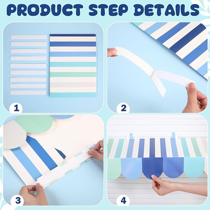 Tallew 4 Pcs 3D Circus Awning Wall Decoration Carnival Awning for Halloween Carnival Theme Party Classroom Decorations(Blue and White)