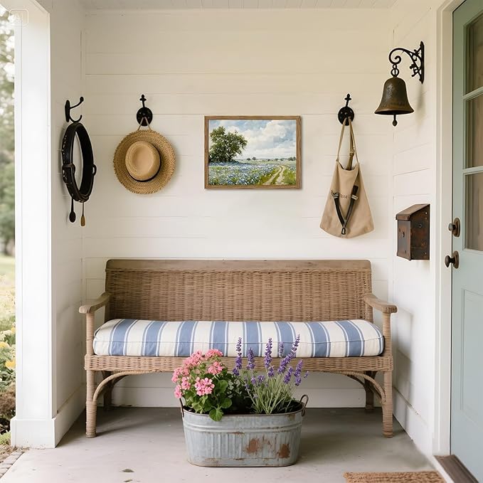 Framed Vintage Canvas Wall Art, Country Landscape Wildflower Field Wall Decor Paintings, Rustic Nature Pictures Prints Home Decor for Living Room Bedroom Bathroom Farmhouse 16x24 inch
