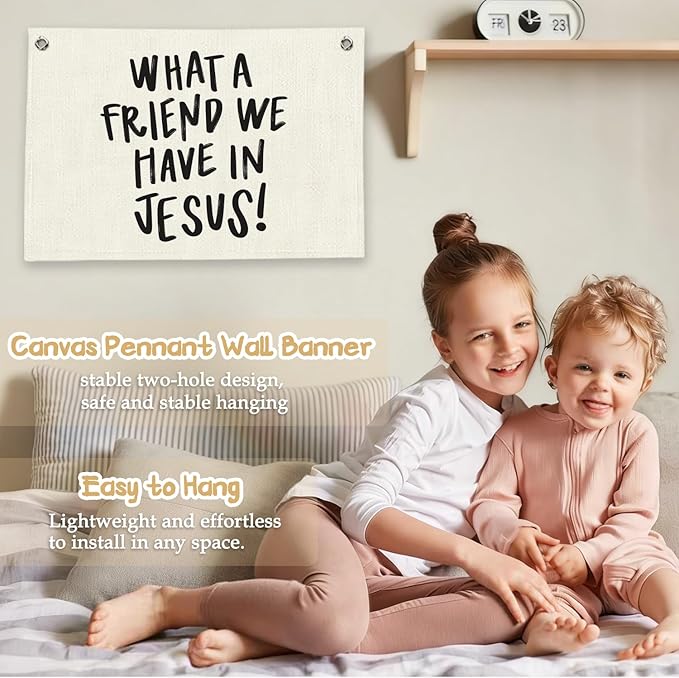 RTXLEZM Christian Home Room Decor, What a Friend We Have in Jesus Christian Canvas Banner Wall Hanging, Minimalist Bible Verse Wall Art Prints for Home Bedroom Prayer Room Church Decor, 20x30 Inch