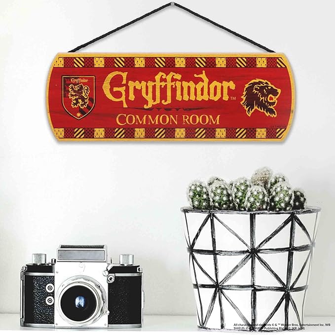 Harry Potter Gryffindor Common Room Hanging Wood Wall Decor - Fun Gryffindor Sign for Teen Bedroom or Movie Room