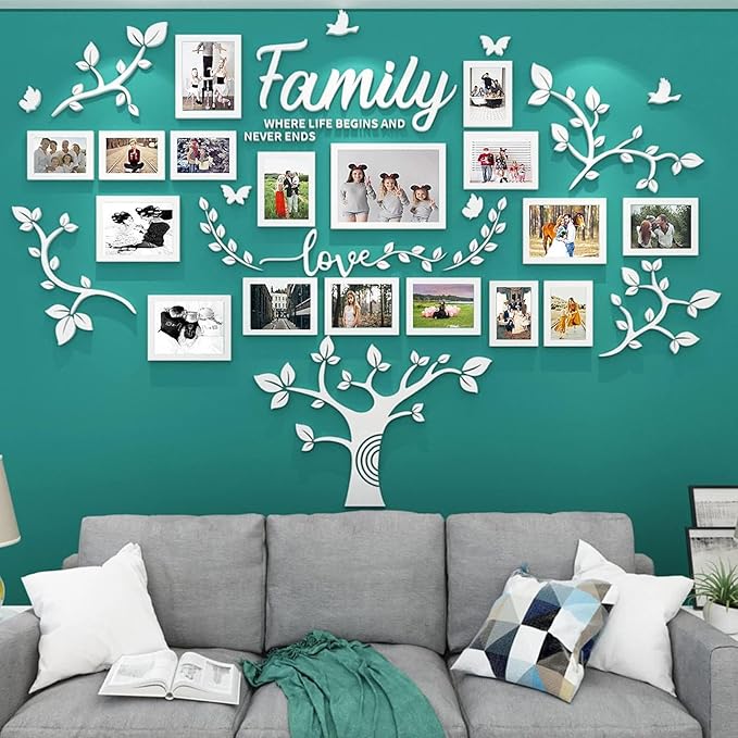 Family Tree Wall Decor - Picture Frames Collage 4x6 5x7 8x10 11x14 3D DIY-Acrylic Photo Frame for Living Room （White 57 * 81in）