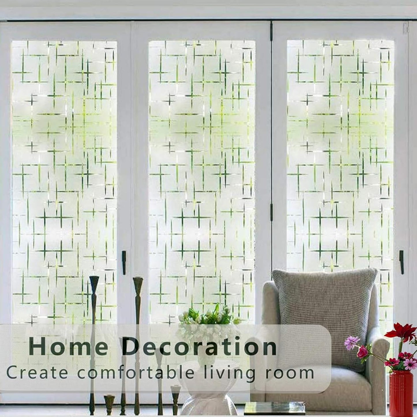 Finnez Frosted Window Film Non-Adhesive, Frosting Privacy Film for Glass Windows, Self Static-Cling Decorative Window Cling for Home Office UV Protection Cross Pattern, 23.6 x 118.1 inches