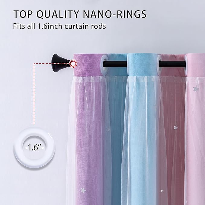 XiDi Blue Curtains for Bedroom, Blackout Curtain for Kids Room, Pink and Purple Curtain Double Layer Drapes 42 Inchs Long 52 inches Wide 1 Panel