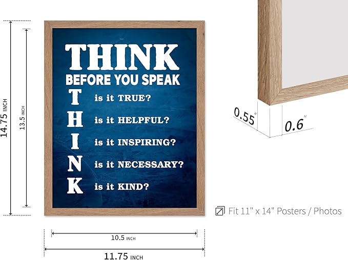 Poster Master Think Poster - Think Before You Speak Print - Educational Art - Teaching Art - Gift for Student, Teacher - Perfect Wall Decor for Classroom, Library, Dorm, 11x14 Beige Framed