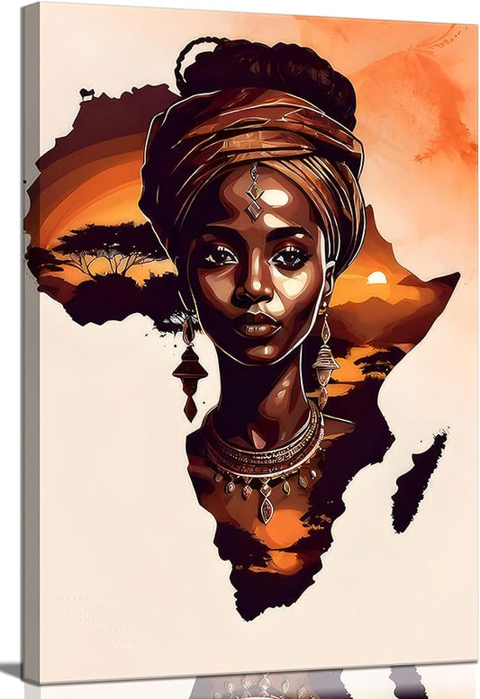 Black Woman Canvas Wall Art African American Painting Decor Pictures Abstract African Girl Posters Prints for Dining Living Room Bedroom Home Decoration