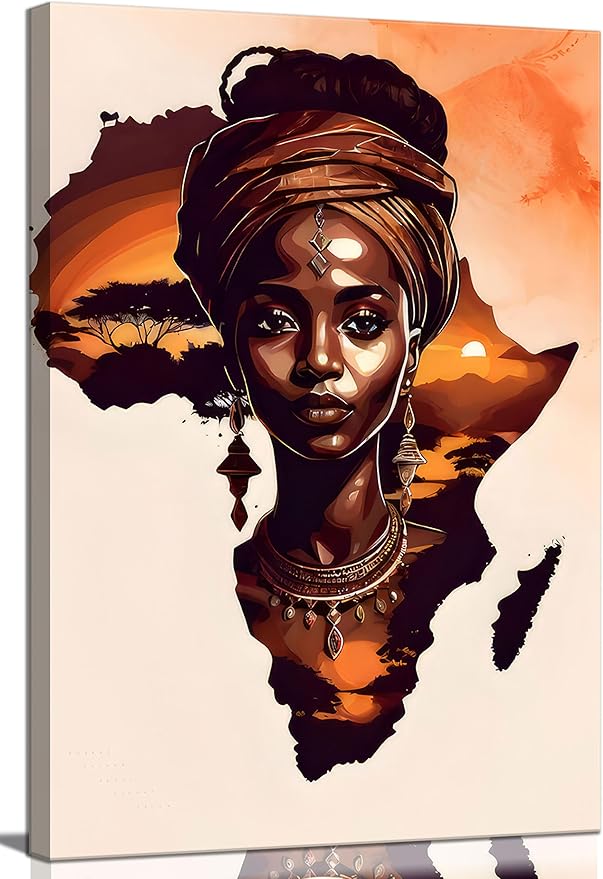 Black Woman Canvas Wall Art African American Painting Decor Pictures Abstract African Girl Posters Prints for Dining Living Room Bedroom Home Decoration