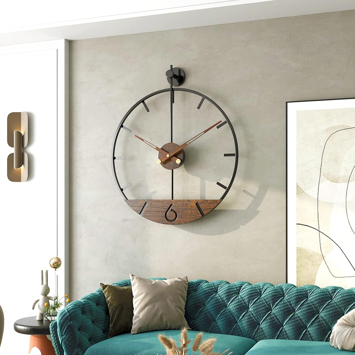 Modern Wood Walnut Dial Wall Clock, Large Simple Wall Decor Metal Frame Silent Non Ticking Clock for Living Room Decor, Kitchen, Bedroom, Study Decoration, Handmade Home Gift Idea, 26.4 in