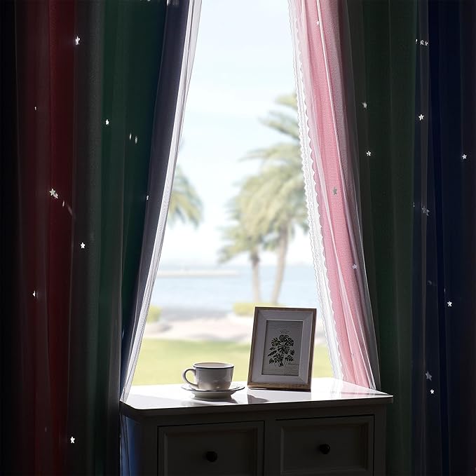 XiDi Curtains for Bedroom Decor, Rainbow Pink GreenBlue34/45/1