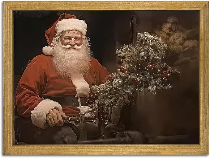 Christmas Wall Art Pictures, Vintage Christmas Wall Decor Prints, Vintage Santa Portrait Canvas Print Posters, Farmhouse Santa Pictures for Wall Framed 8x10 Inch