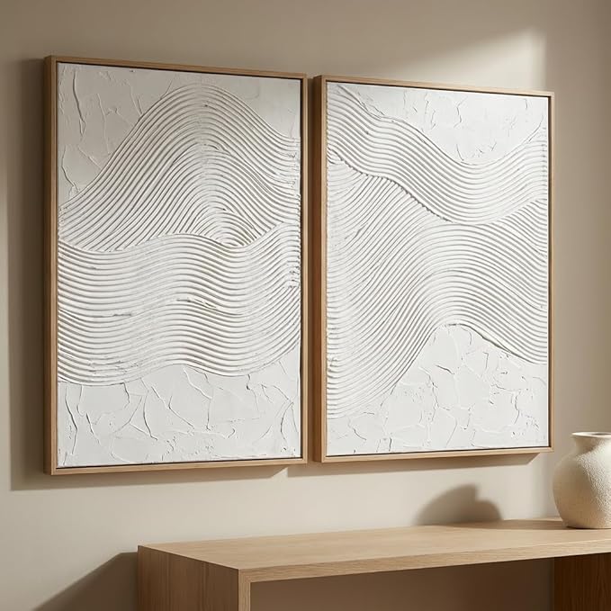 Artiluxy 3D Minimalist Textured Wall Art Set of 2 – 16×20 in Neutral Sculptural Canvas for Living Room Bedroom Home Decor