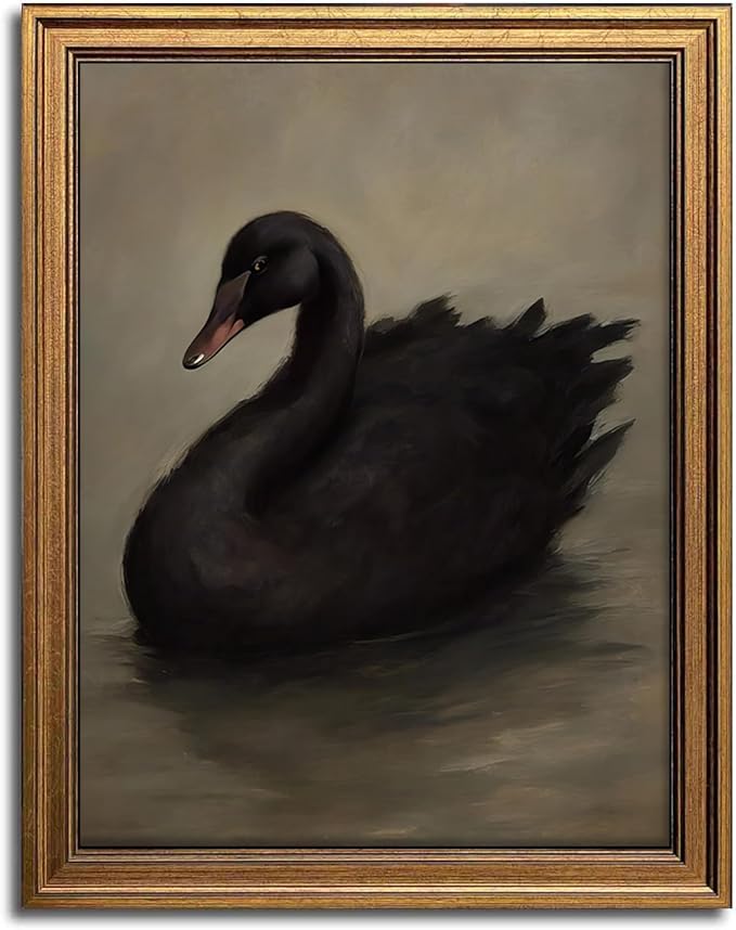 Aroutde Swan Pictures Wall Decor for Living Room, Vintage Gold Framed Black Swan Printing Canvas Wall Art, Rustic Farmhouse Animal Picture for Home Bedroom Bathroom Decoration (16L''x12W'', Framed)