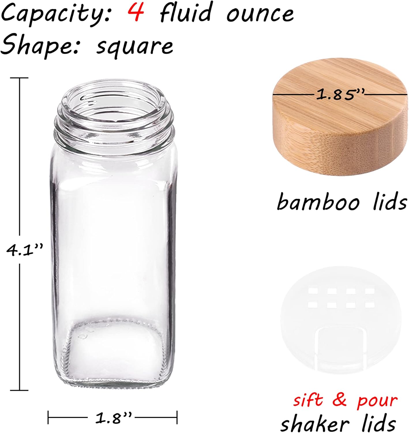 Churboro 24 Spice Jars with Labels & Bamboo Lids - 4 Oz Glass Containers with Shaker Lids, 547 Spice Labels of 3 Different Types Seasoning Jars for Spice Rack, Cabinet, or Drawer