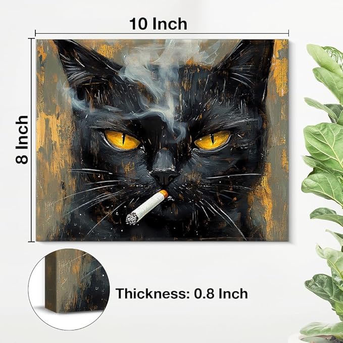 Funny Cat Wall Art Decor Quirky Cat Canvas Print Poster Trendy Framed Picture Painting Wall Decorations for Home Living Room Man's Bedroom 8x10 Inch
