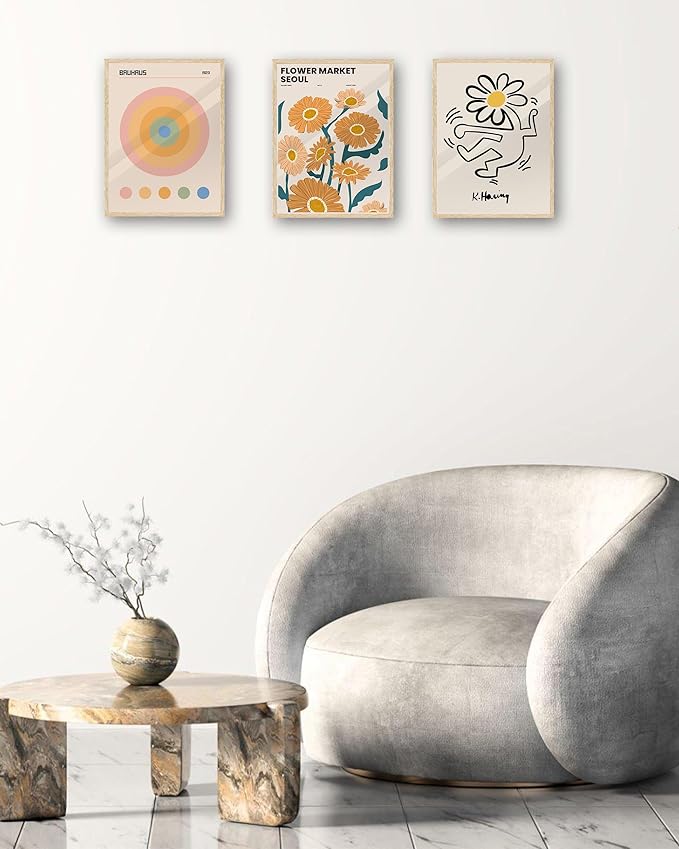 KensTro Unframed Minimalist Matisse Yellow Flower Petals Wall Art Prints,12x16in Canvas Colorful Concentric Circles Pattern Paintings for Art Poster Decor in Kitchen,Bathroom,Living Room,Bedroom 3Pack