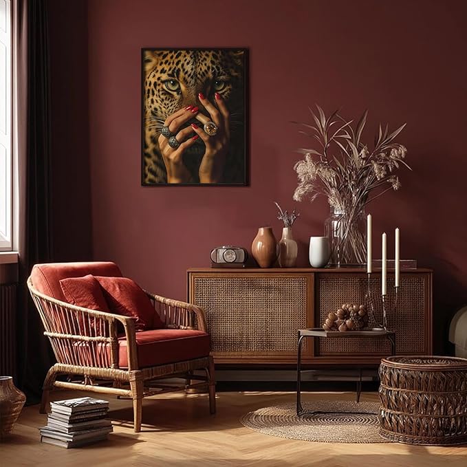 XBQZFLHT Red Cheetah Print Room Decor, Trendy Y2K Leopard Wall Art Pictures, Burgundy Red Wallpaper Style for Girls Bedroom Dorm(Set of 6, 8x10, Unframed)