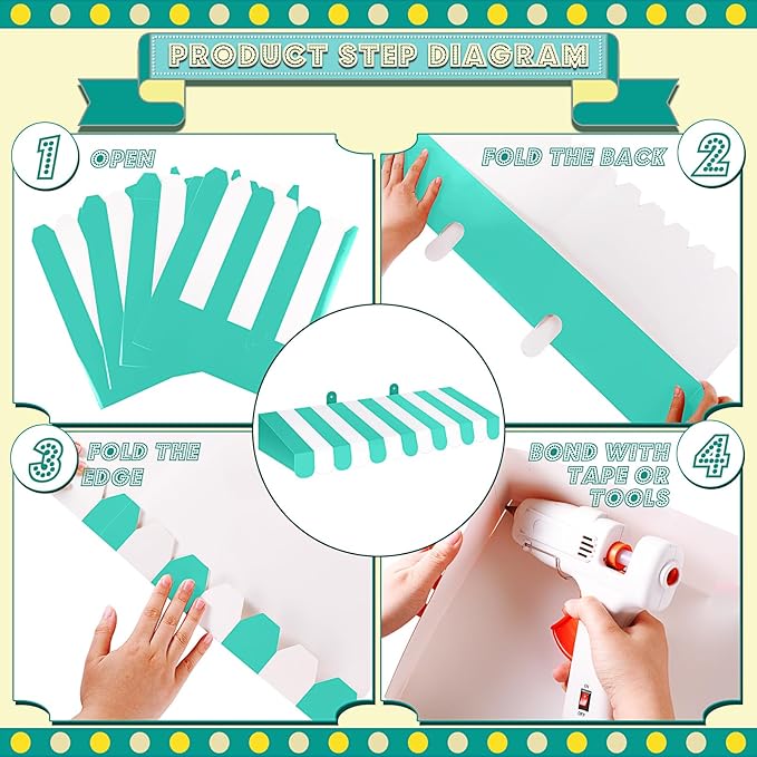 Boao 4 Pack Circus Awning Decoration 3D Stripe Cardboard Awning Carnival Wall Decor Circus Party Favors for Lemonade Stand Bakery Ice Cream Truck Bulletin Board Decor(White and Green)