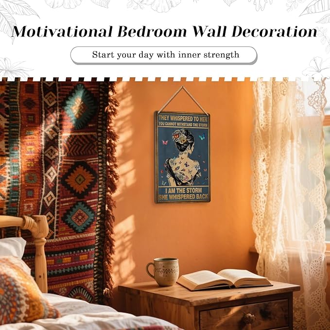 HYBLOM Inspirational Quote Motivational Wall Art - Hippie Boho Home Decor Sign - Positive Encouragement Gifts for Women Girls Office Bedroom Poster Vintage Metal Tin Signs 12x8 Inches