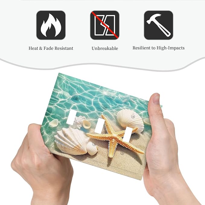 Decorative Switch Plates Sea Shells And Star Fish In Ocean Beach 3 Gang Wall Plate Triple Toggle Light Switch Cover Faceplate Electrical Wall Panels For Bathroom Home Decor