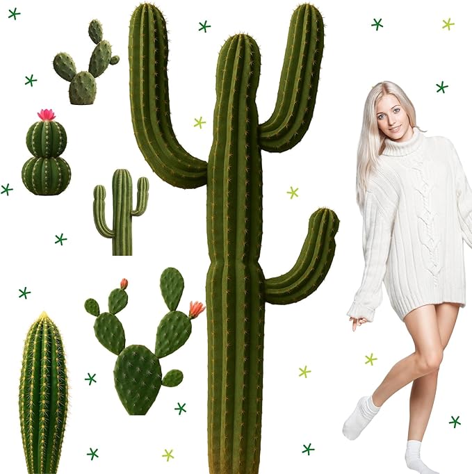 Geyoga 6 Set Realistic Cactus Cutouts Jointed Cardboard Cactus Cutouts Summer Green Plant Wall Decor Cinco De Mayo Fiesta Party Supplies for Photo Prop Wild Western Decoration