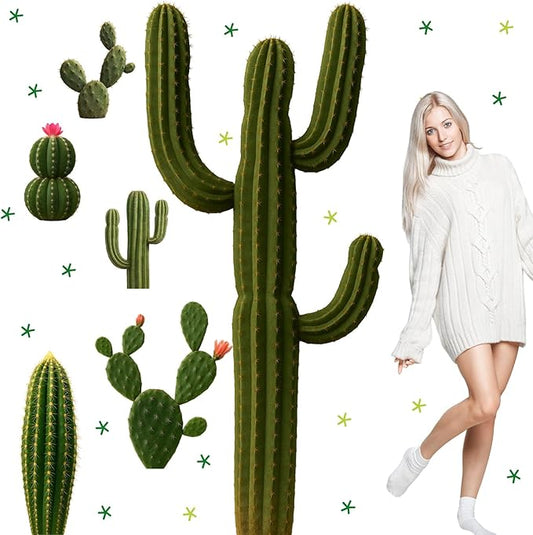 Geyoga 6 Set Realistic Cactus Cutouts Jointed Cardboard Cactus Cutouts Summer Green Plant Wall Decor Cinco De Mayo Fiesta Party Supplies for Photo Prop Wild Western Decoration