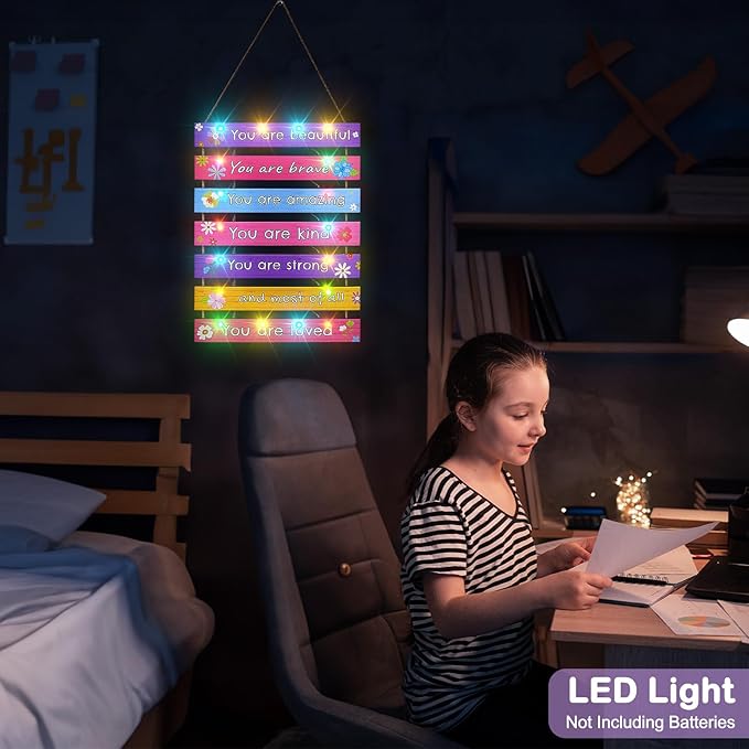 FIOBEE Girls Room Décor for Teen Girls Boys with LED Light Wall Decor for Bedroom Motivational Inspirational Wall Art Room Decoration for Kids Studyroom, 8 Kinds of Lights, Colorful Flower