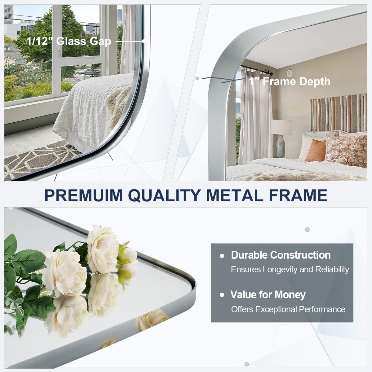 ANDY STAR Chrome Oblong Mirror, 30x48 Inch Polished Chrome Oval Mirror for Bathroom with Stainless Steel Metal Frame, Wall Mouned for Bathroom, Living Room, Entryway