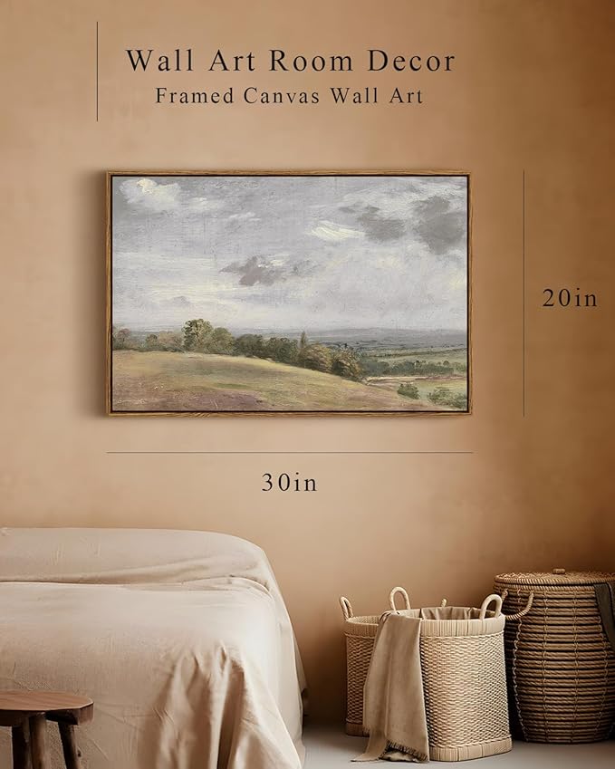 InSimSea Framed Canvas Wall Art Vintage Decor, Large Landscape Wall Art, Wild Field Painting, Rustic Modern Farmhouse Wall Decor for Living Room Bedroom, French Country Decorations, 20"x30"
