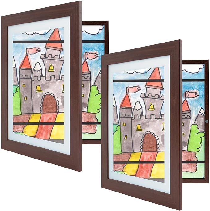 Golden State Art, 10x12.5 Kids Art Frames, Front-Opening Picture Frame Great for Kids Drawings, Artworks, Children Art Projects, Schoolwork, Home or Office (Walnut Set of 2)