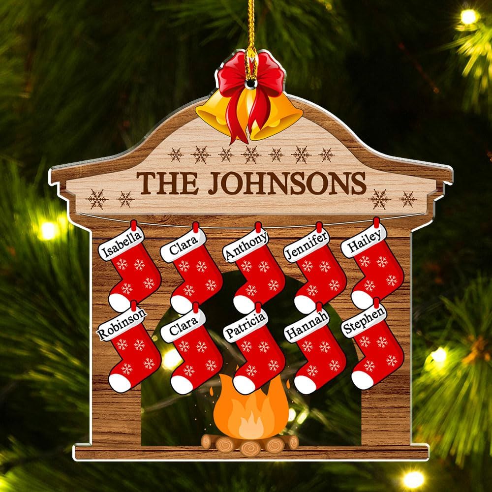 Stocking Personalized Family Christmas Acrylic Ornament 2025-3D Inflated Effect Custom Name Hanging Stock up to 10 Members, First Xmas as A Family Ornament Gifts