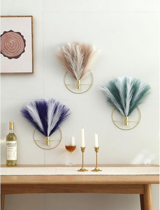 Pretty Jolly Boho Wall Decor 2 Pack, Metal Wall Hanging - Artificial Pampas in Beige & Coffee for Living Room, Bedroom, Dining Room & Bathroom