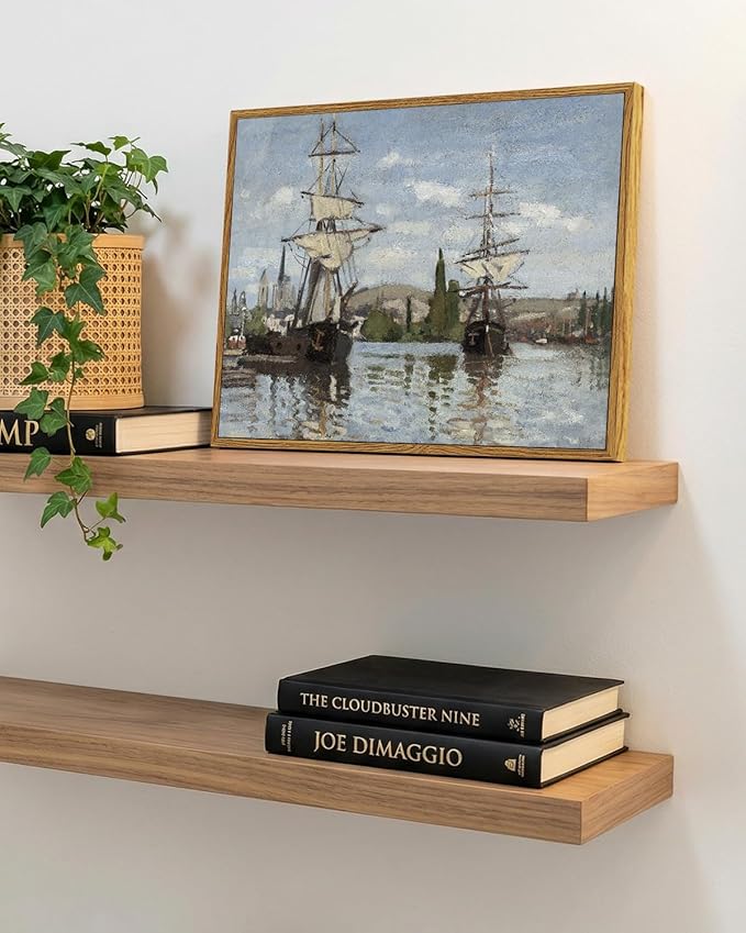 Vintage Framed Nautical Coastal Wall Art 12x16 Inch, Seascape Sailing Ship Canvas Print Boat Oil Painting, Classic Harbor Artwork Living Room Bedroom Office Bathroom Home Decor Gift